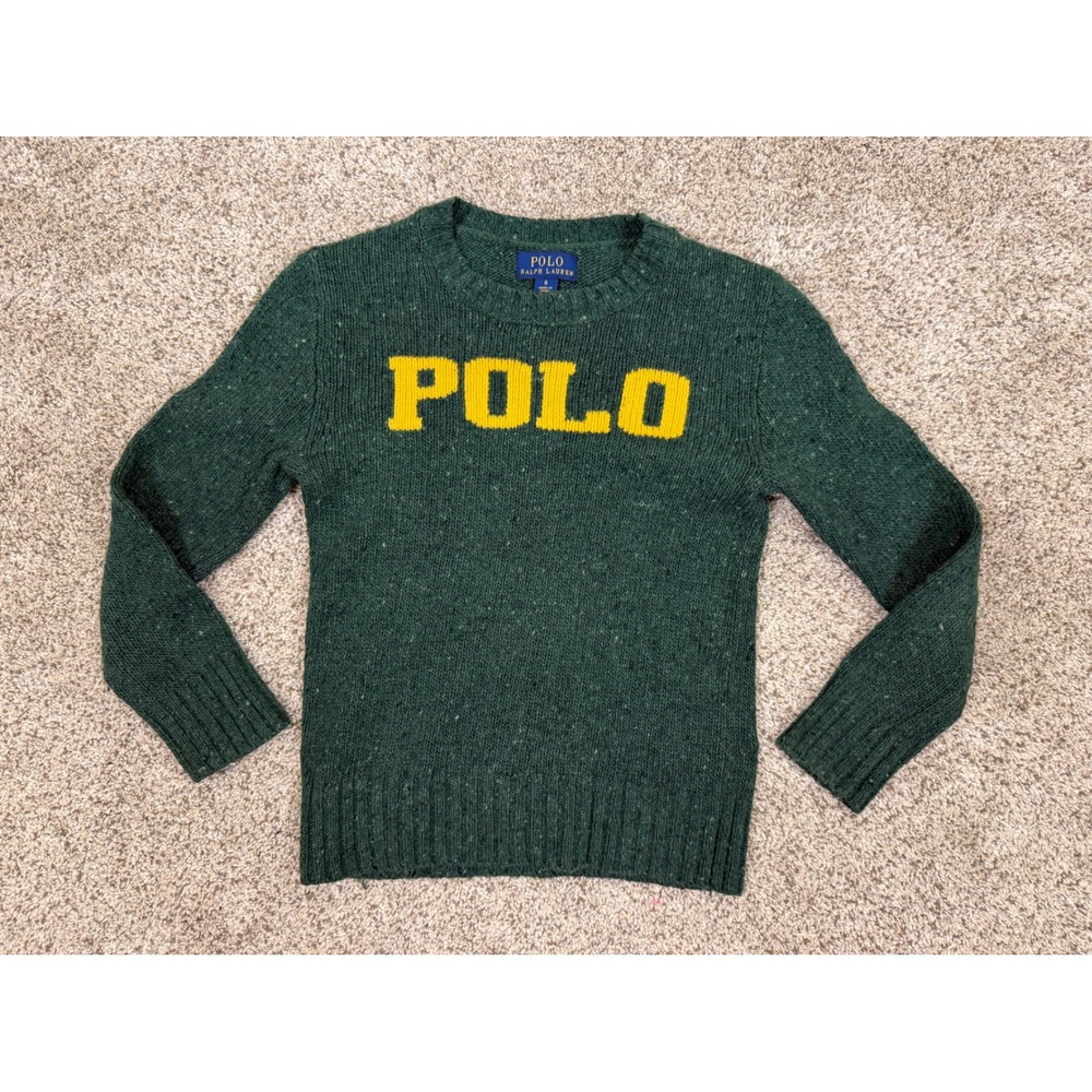 Polo Ralph Lauren Kids Green Donegal Wool Blend Intarsia‎ Logo Sweater Size 6